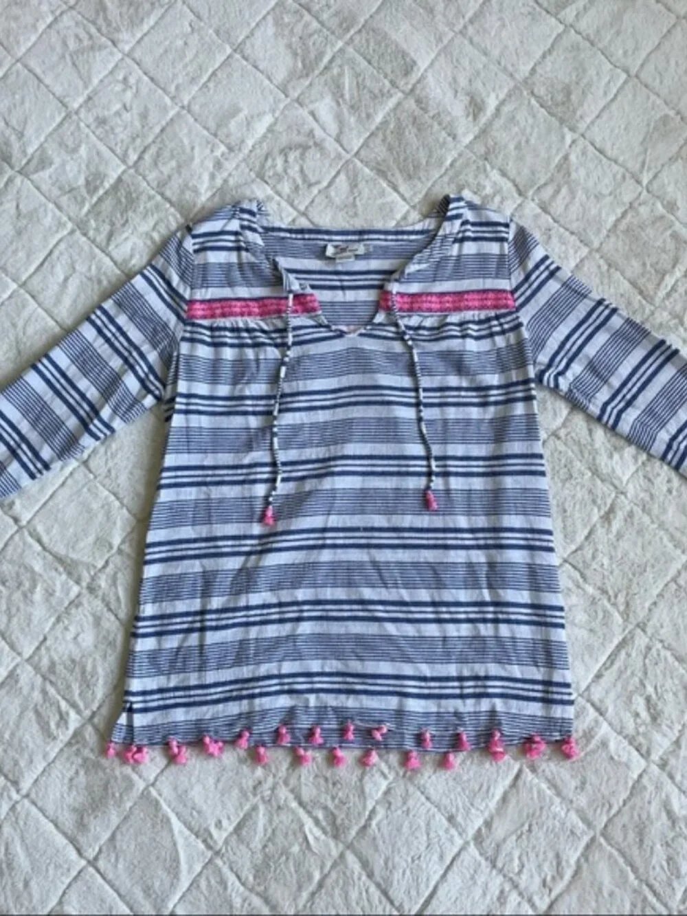 Vineyard Vines | Bungalow Stripe Tunic Top Tassels Embroidered | Size Large